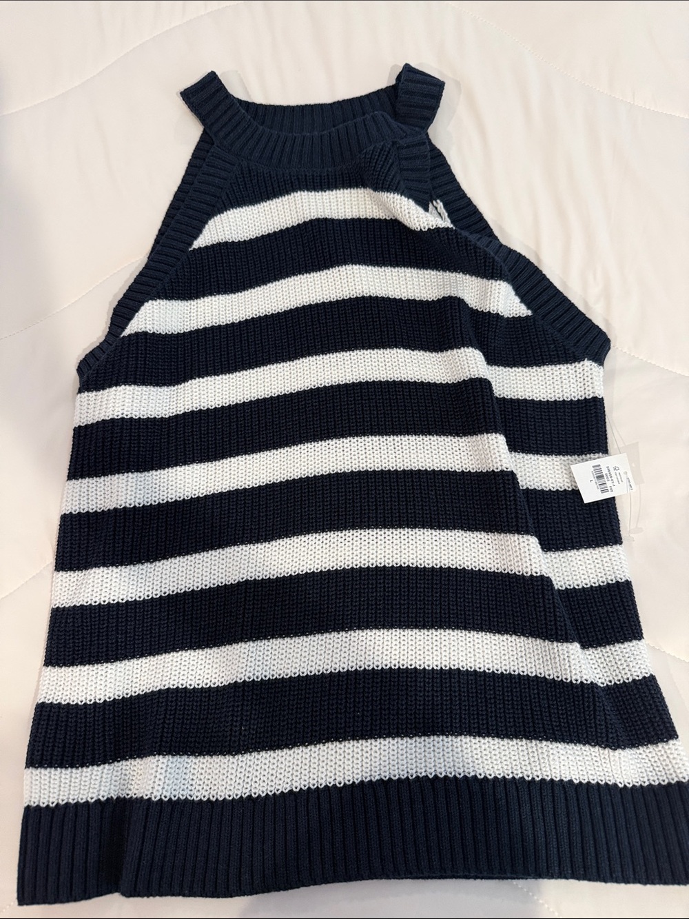 Old Navy Navy and White Striped Off-Shoulder Sweater Tank
